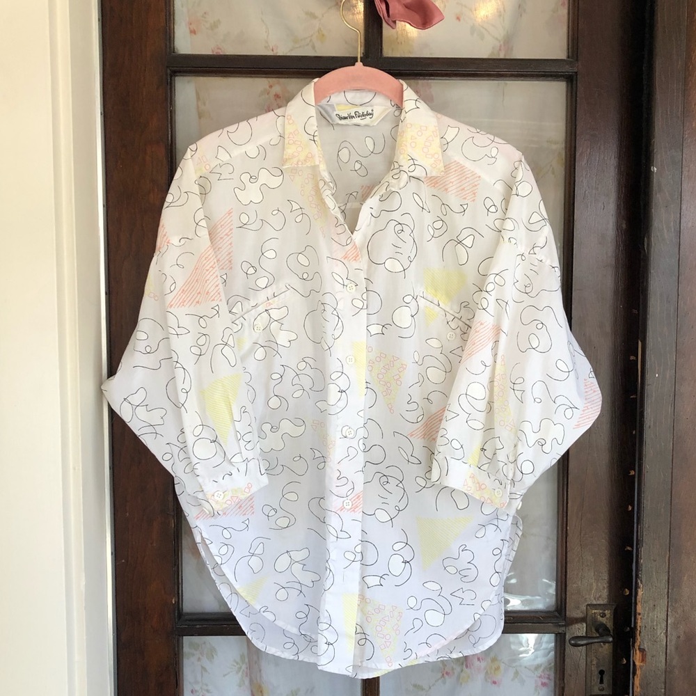 Diane Von Furstenberg Dolman Sleeve Scribble Blouse 80s